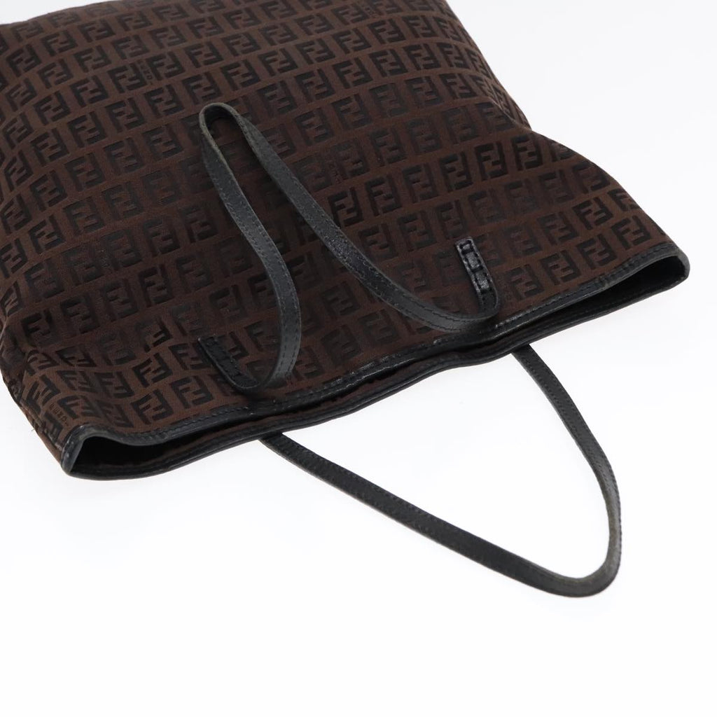 FENDI Zucchino Canvas Tote Bag Brown Black Silverfm3814