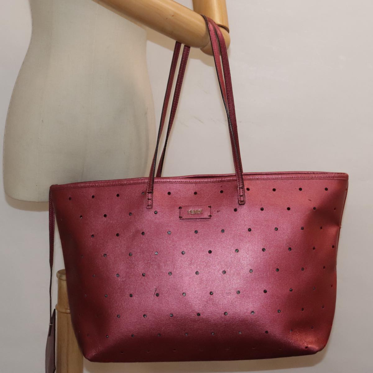 FENDI Tote Bag Leather Pink Goldfm3867
