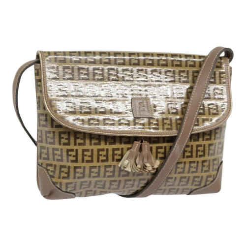 FENDI Zucchino Canvas Shoulder Bag Vintage Beigefm3888