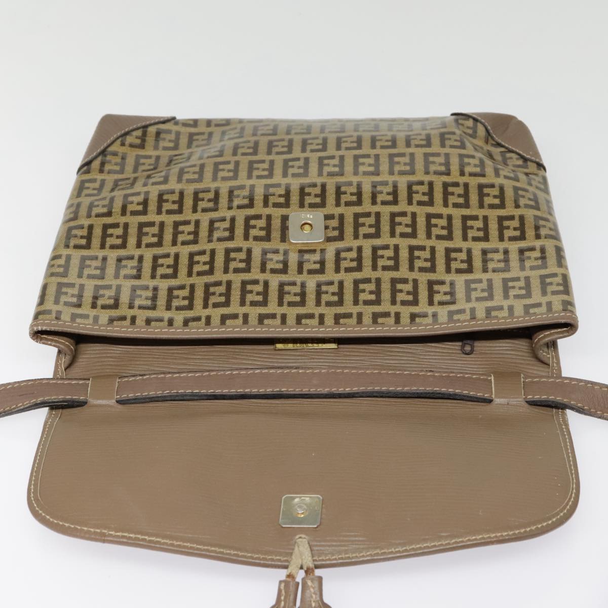 FENDI Zucchino Canvas Shoulder Bag Vintage Beigefm3888