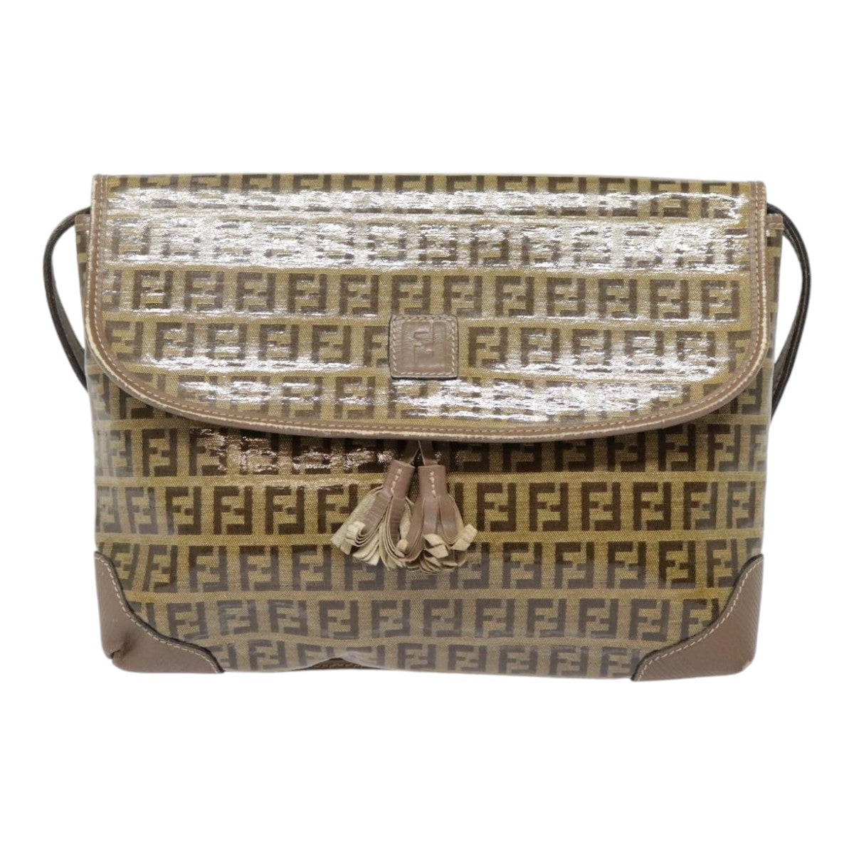 FENDI Zucchino Canvas Shoulder Bag Vintage Beigefm3888