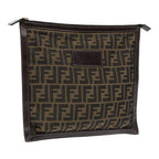 FENDI Zucca Canvas Clutch Bag Brown Black goldfm3891