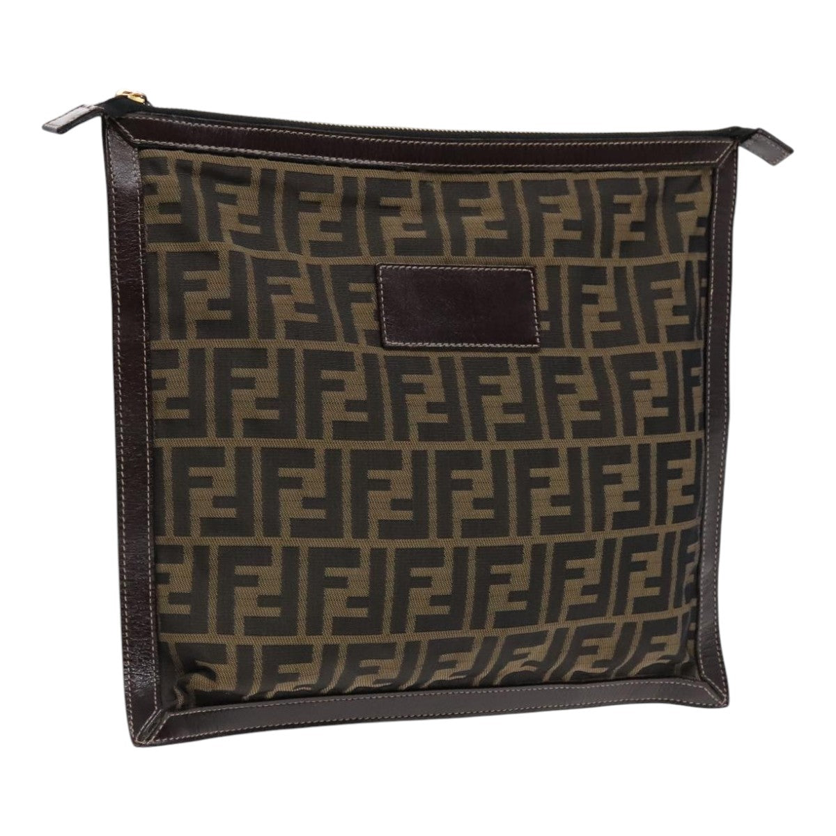 FENDI Zucca Canvas Clutch Bag Brown Black goldfm3891