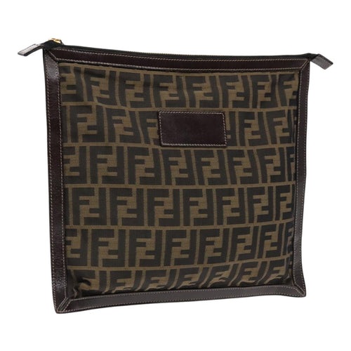 FENDI Zucca Canvas Clutch Bag Brown Black goldfm3891