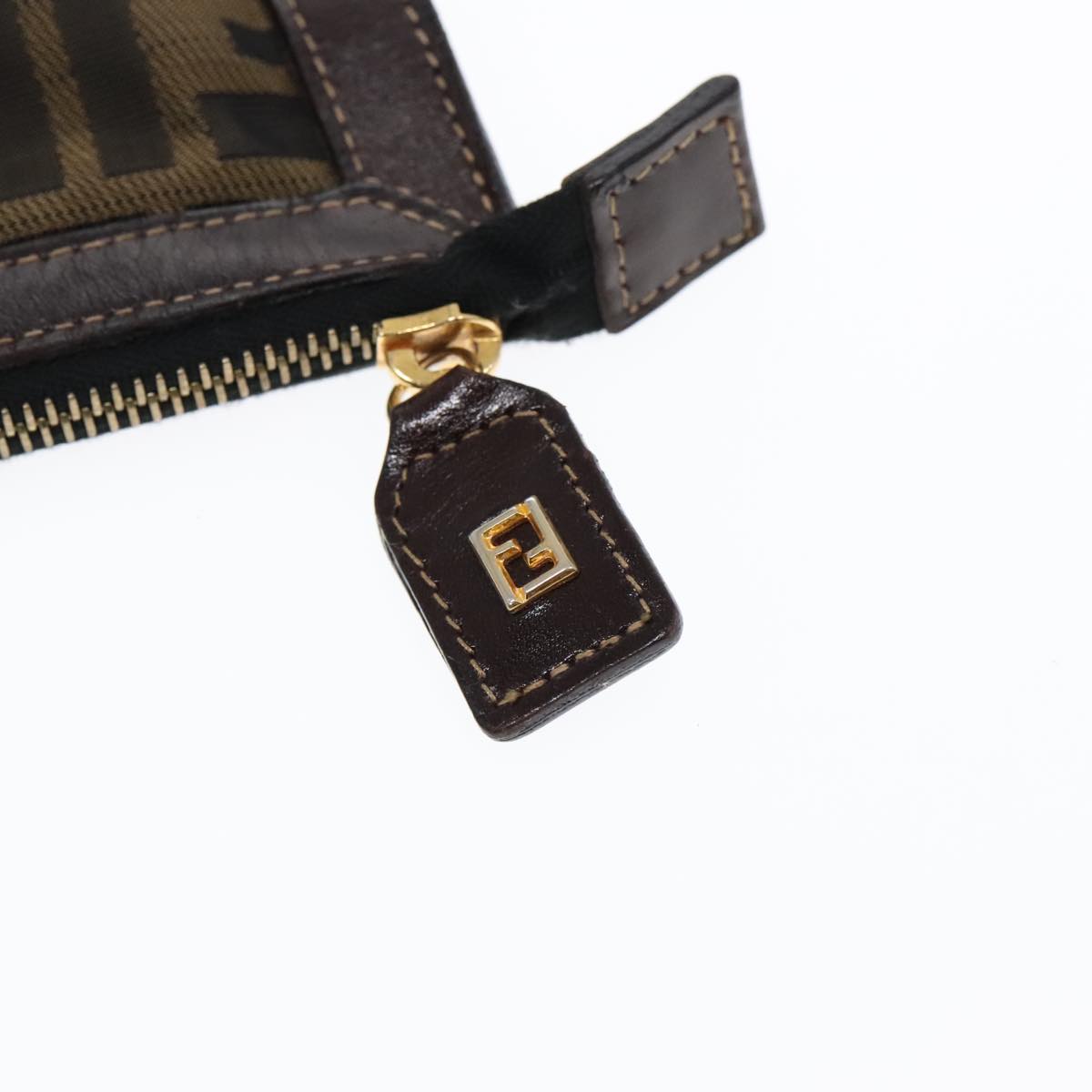 FENDI Zucca Canvas Clutch Bag Brown Black goldfm3891
