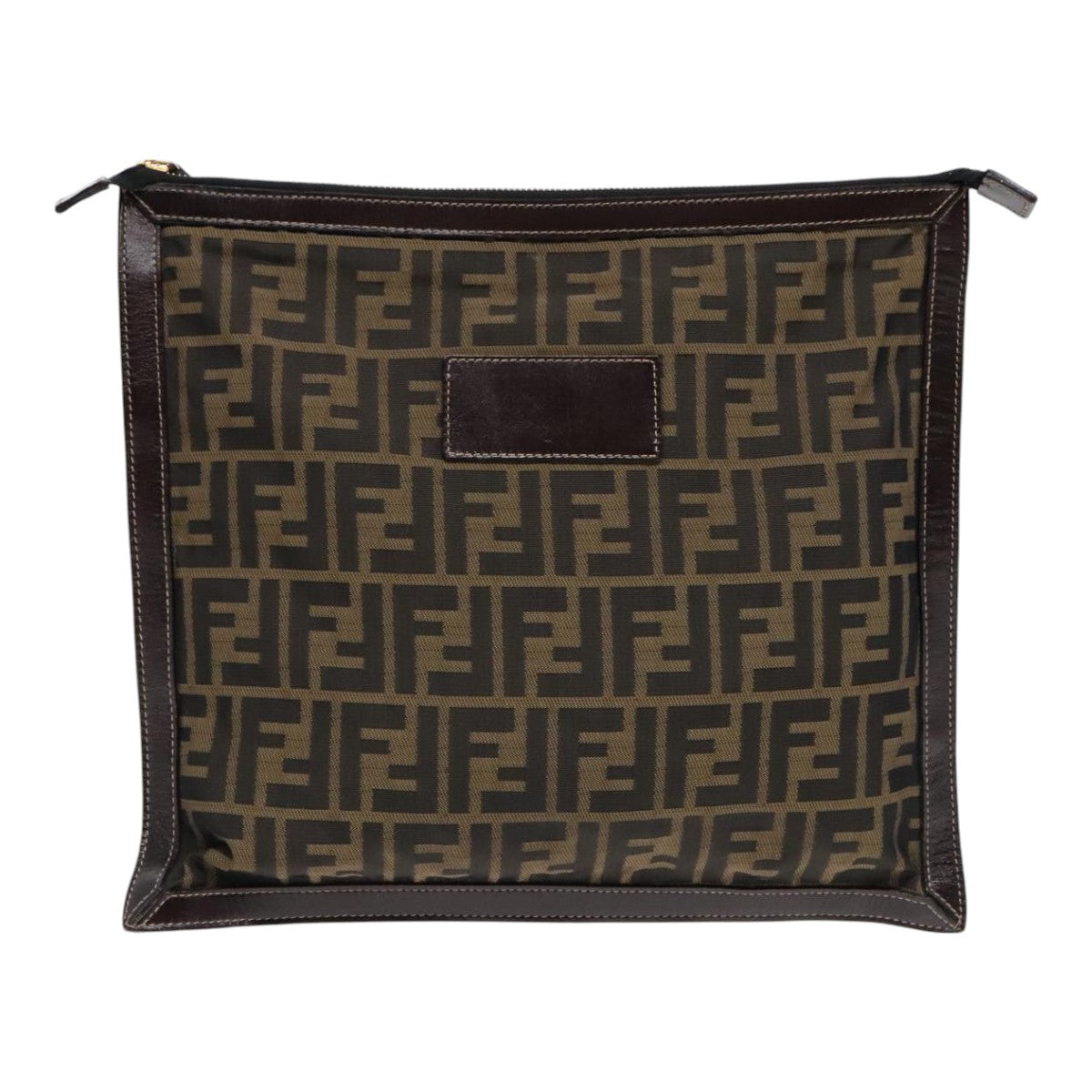 FENDI Zucca Canvas Clutch Bag Brown Black goldfm3891