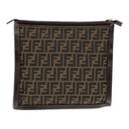 FENDI Zucca Canvas Clutch Bag Brown Black goldfm3891