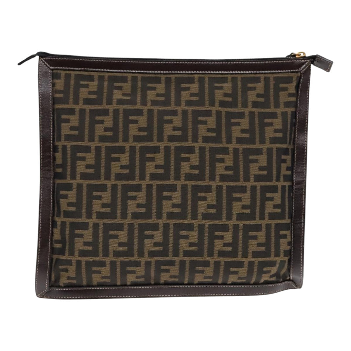 FENDI Zucca Canvas Clutch Bag Brown Black goldfm3891