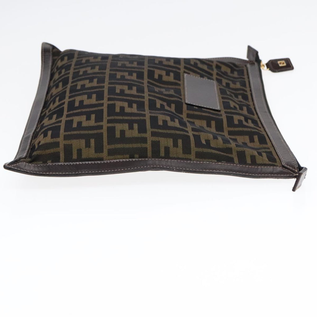 FENDI Zucca Canvas Clutch Bag Brown Black goldfm3891