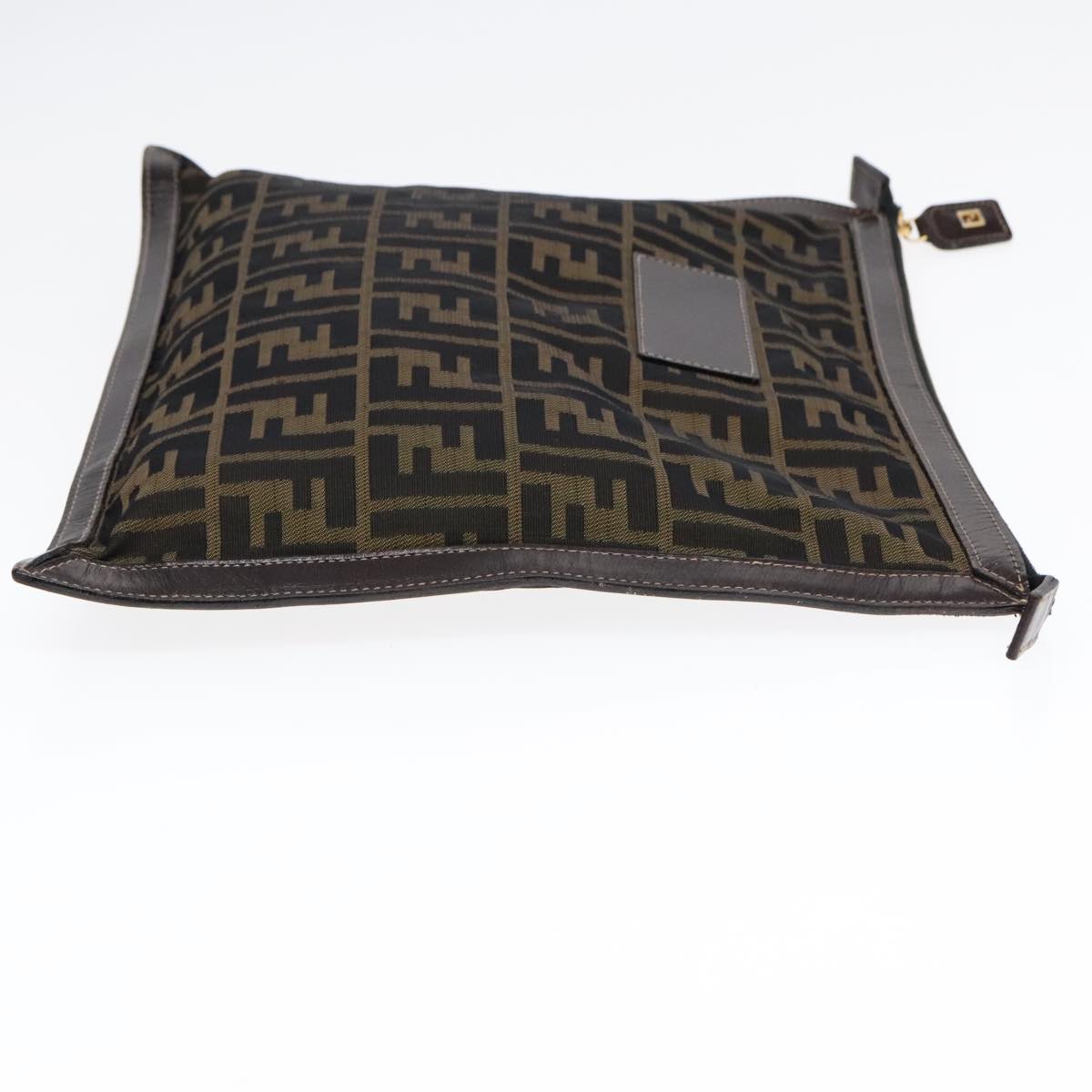 FENDI Zucca Canvas Clutch Bag Brown Black goldfm3891