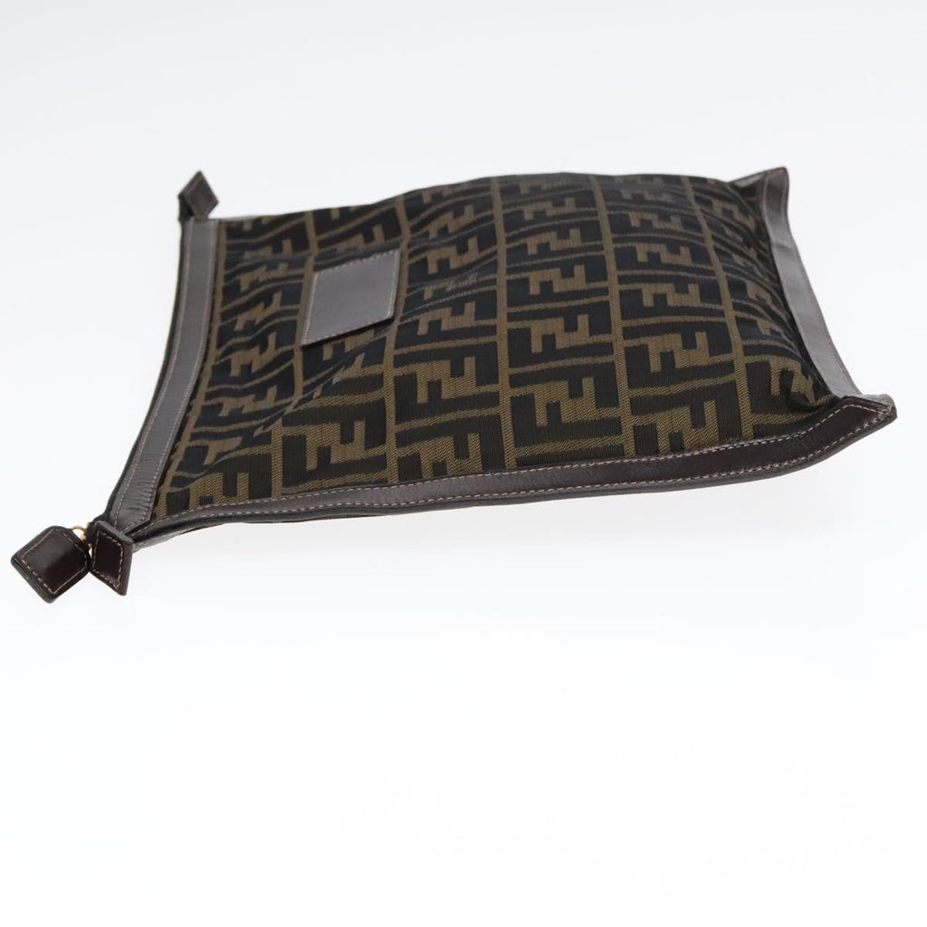 FENDI Zucca Canvas Clutch Bag Brown Black goldfm3891