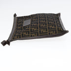 FENDI Zucca Canvas Clutch Bag Brown Black goldfm3891
