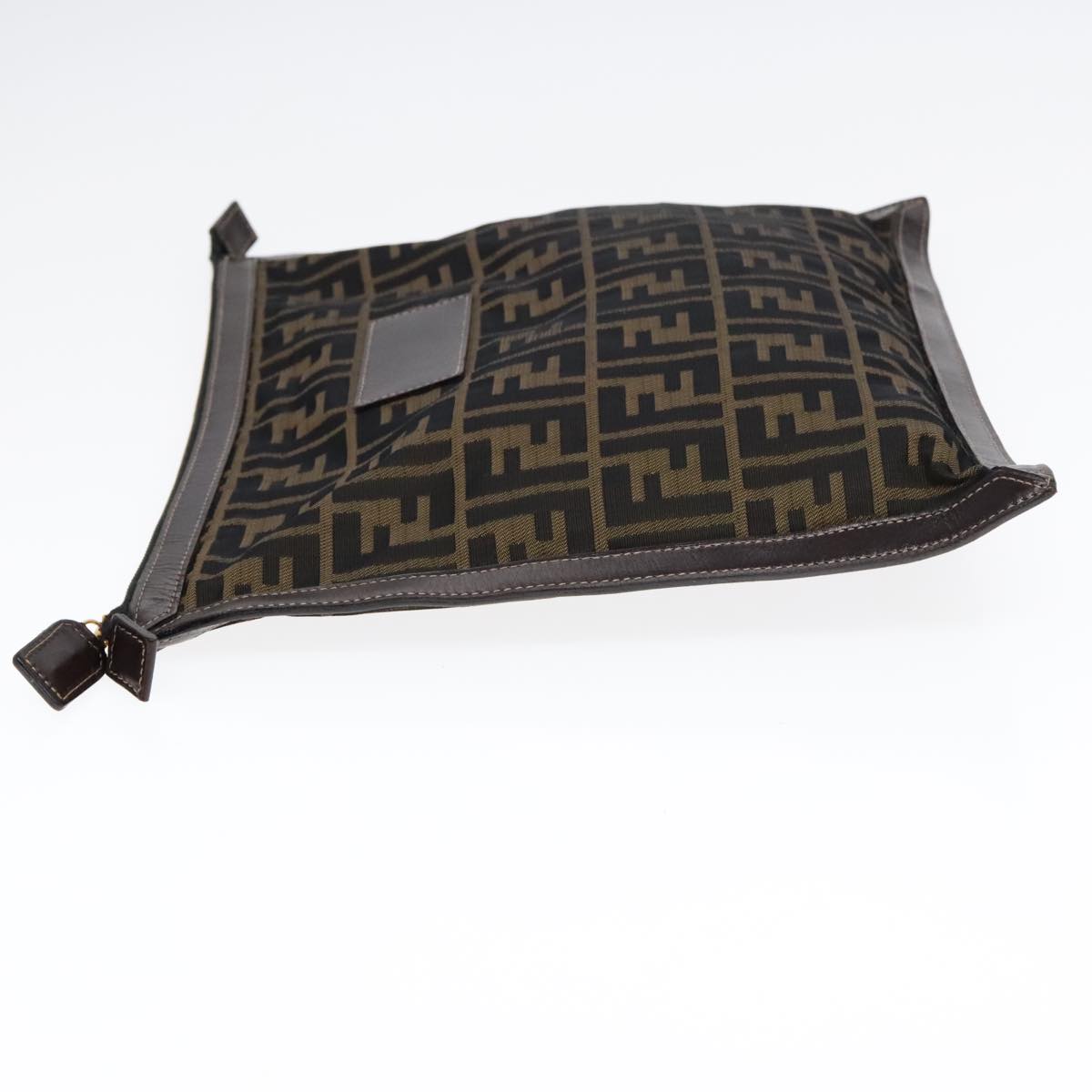 FENDI Zucca Canvas Clutch Bag Brown Black goldfm3891