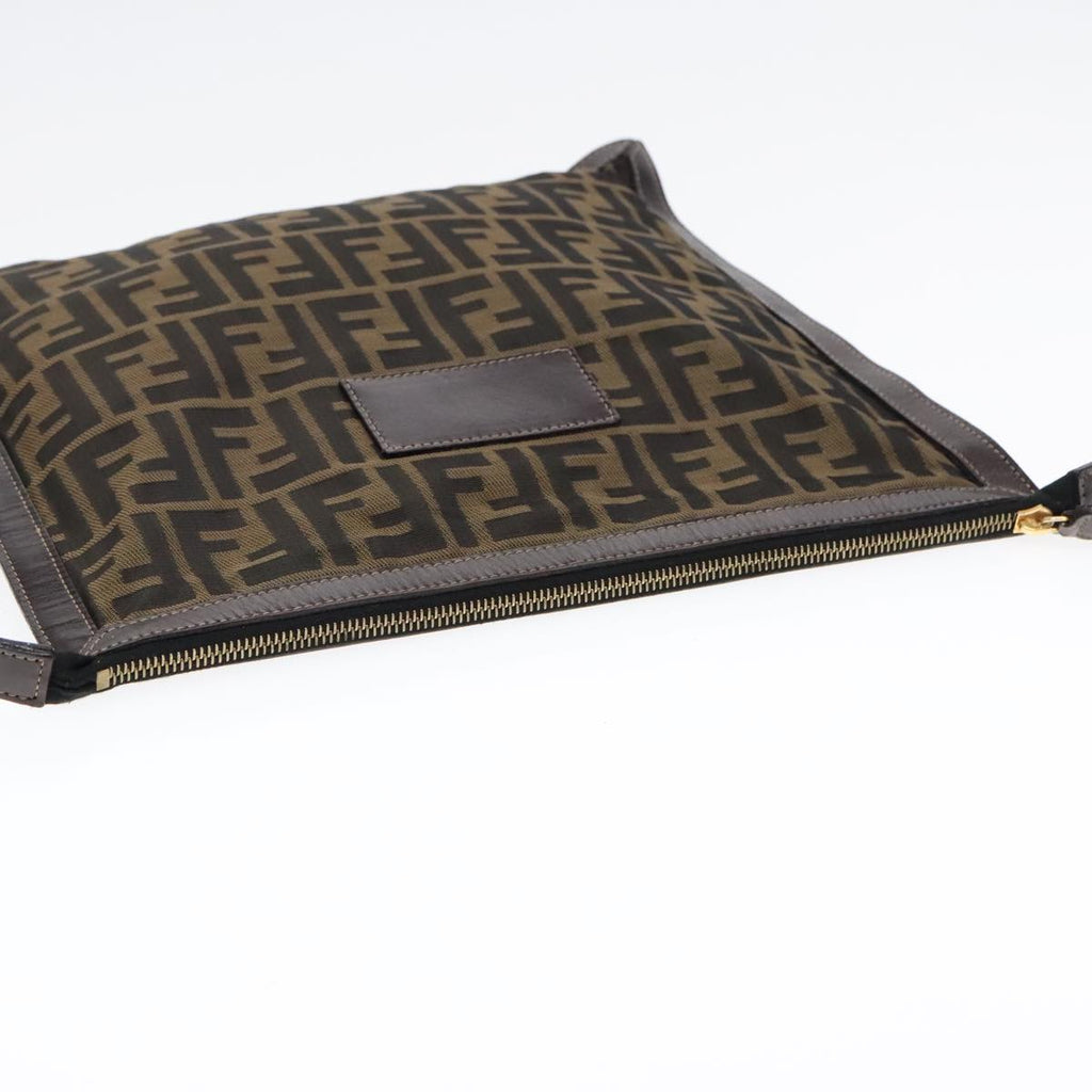 FENDI Zucca Canvas Clutch Bag Brown Black goldfm3891