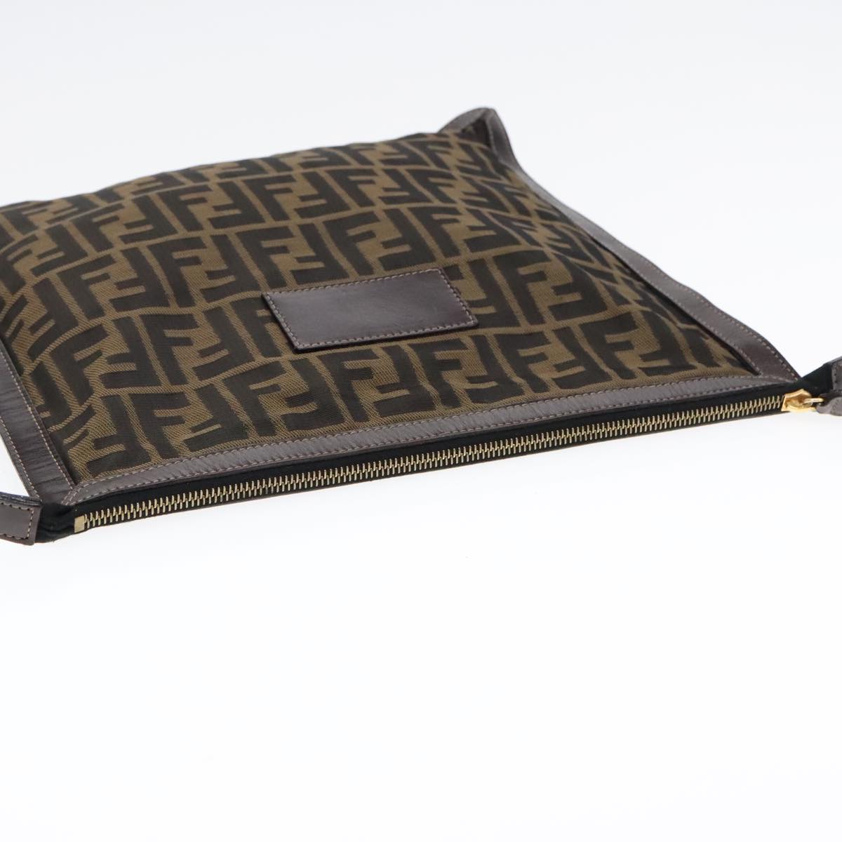 FENDI Zucca Canvas Clutch Bag Brown Black goldfm3891