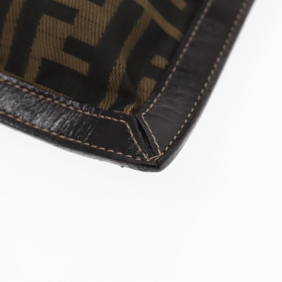 FENDI Zucca Canvas Clutch Bag Brown Black goldfm3891