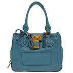 Chloe Paddington Tote Bag Leather Turquoise Blue Gold Silver fm3953
