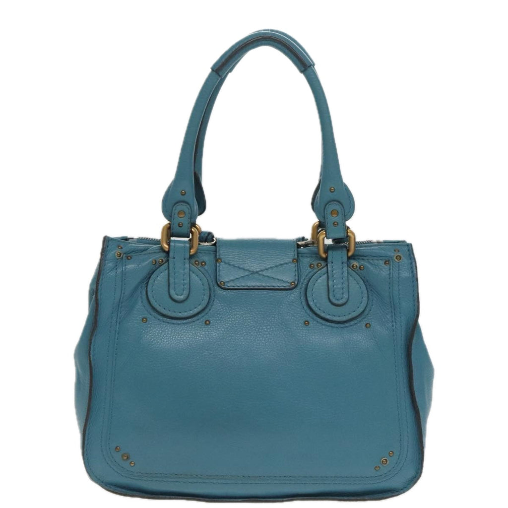 Chloe Paddington Tote Bag Leather Turquoise Blue Gold Silver fm3953