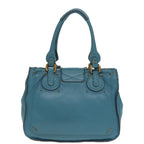 Chloe Paddington Tote Bag Leather Turquoise Blue Gold Silver fm3953