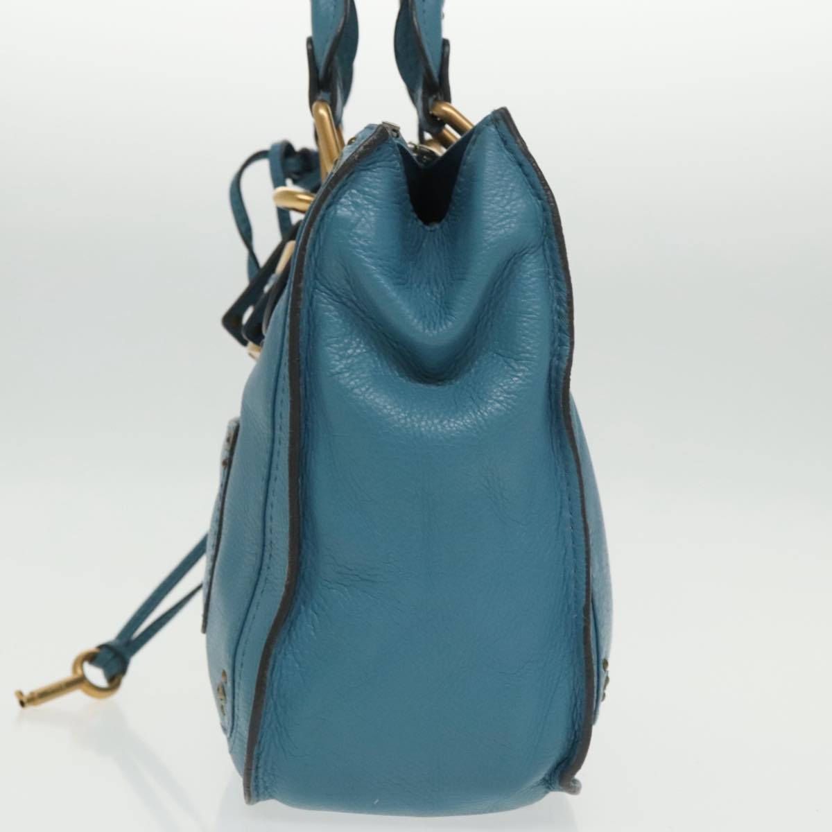 Chloe Paddington Tote Bag Leather Turquoise Blue Gold Silver fm3953