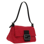 FENDI Zucchino Canvas Mini Mamma Baguette Shoulder Bag Red Silverfm3971A