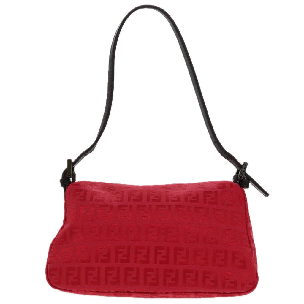FENDI Zucchino Canvas Mini Mamma Baguette Shoulder Bag Red Silverfm3971A