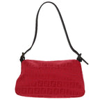 FENDI Zucchino Canvas Mini Mamma Baguette Shoulder Bag Red Silverfm3971A