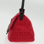 FENDI Zucchino Canvas Mini Mamma Baguette Shoulder Bag Red Silverfm3971A
