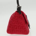 FENDI Zucchino Canvas Mini Mamma Baguette Shoulder Bag Red Silverfm3971A