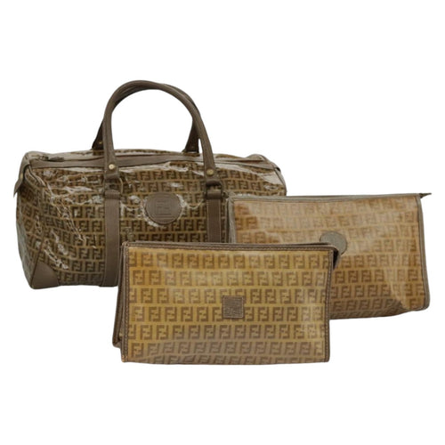 FENDI Zucchino Canvas Pouch Hand Bag Coated Canvas 3Set Beigefm3999