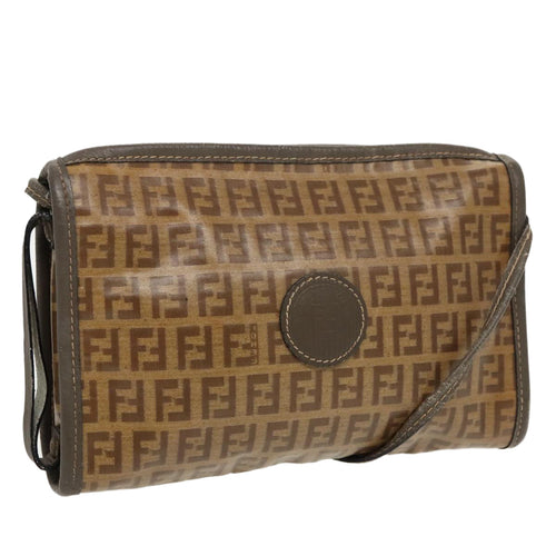 FENDI Zucchino Canvas Shoulder Bag Coated Canvas Old model Beigefm4001