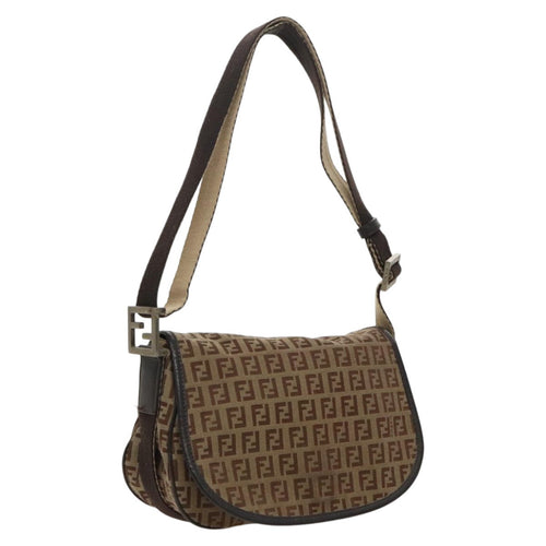 FENDI Zucchino Canvas Shoulder Bag Beigefm4005