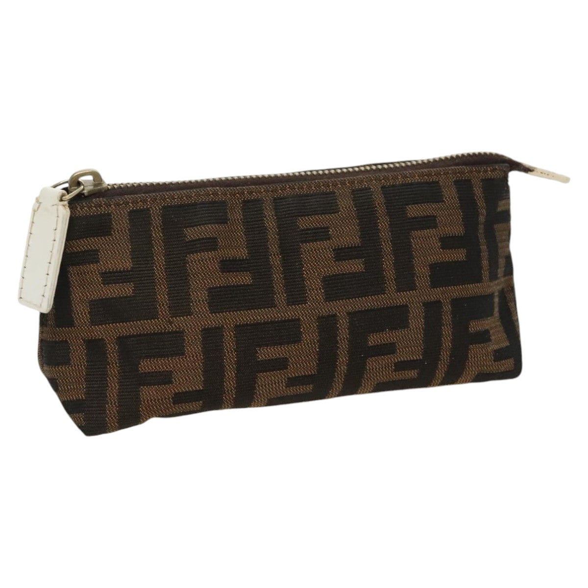 FENDI Zucca Canvas Pouch Brown Black Silverfm4028
