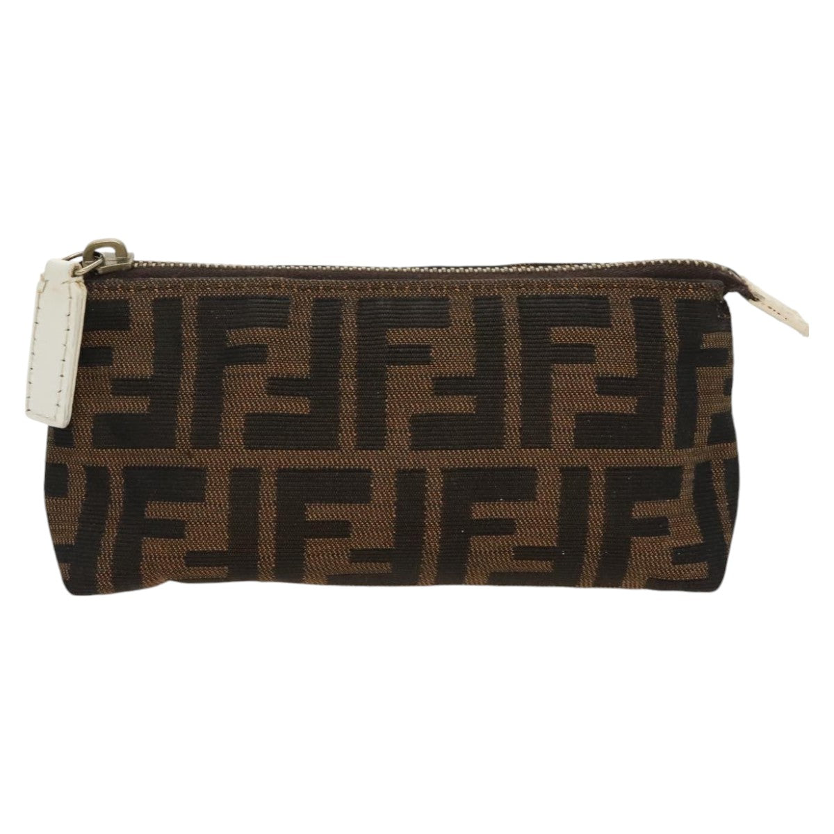 FENDI Zucca Canvas Pouch Brown Black Silverfm4028