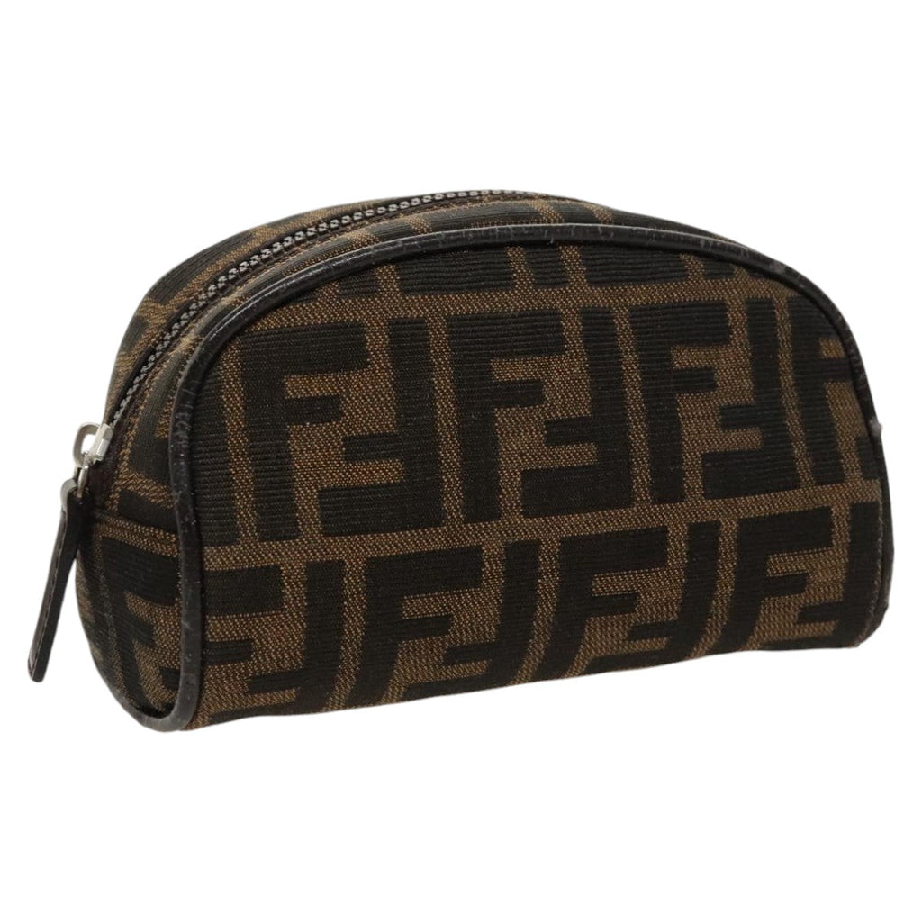 FENDI Zucca Canvas Pouch Brown Black Silverfm4030