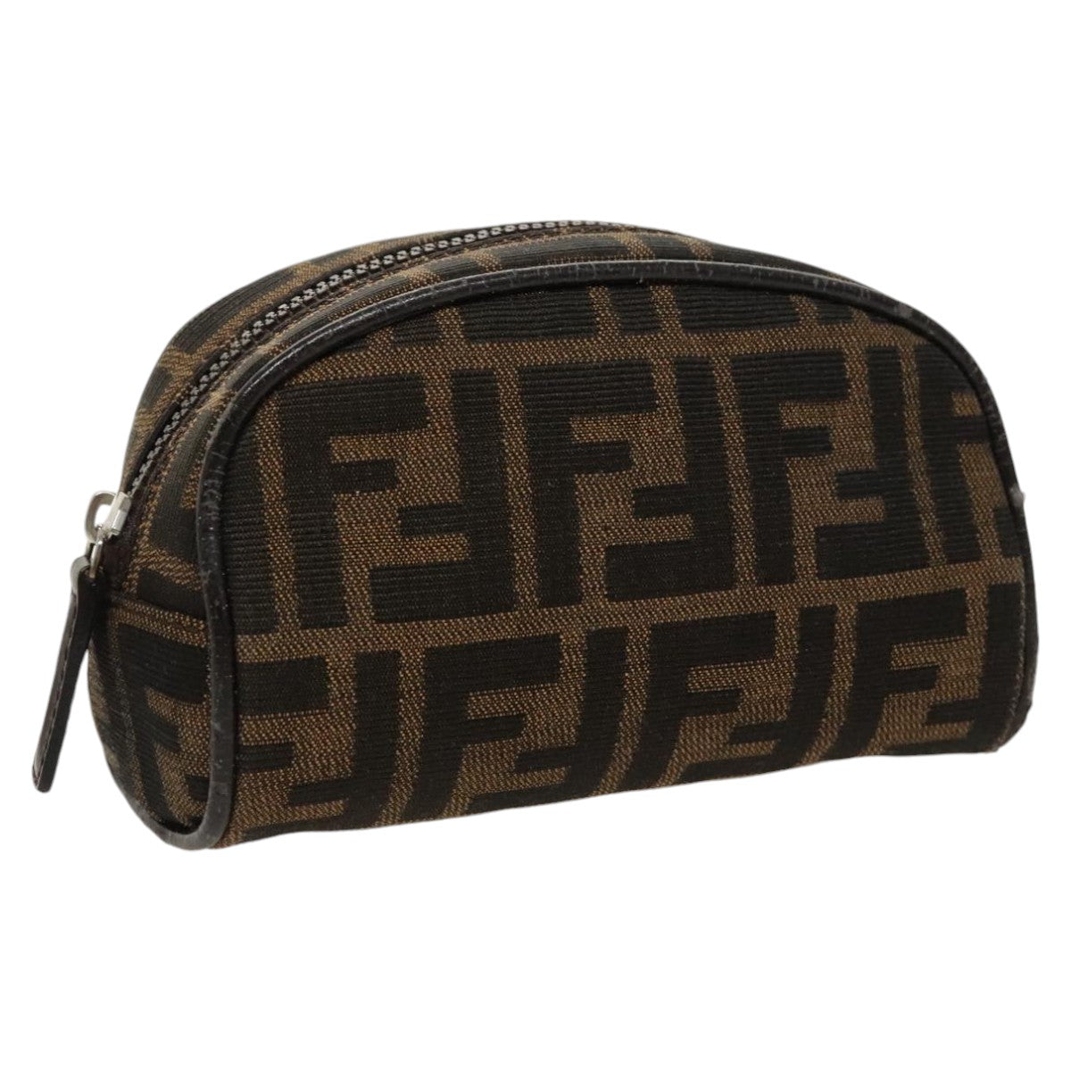 FENDI Zucca Canvas Pouch Brown Black Silverfm4030