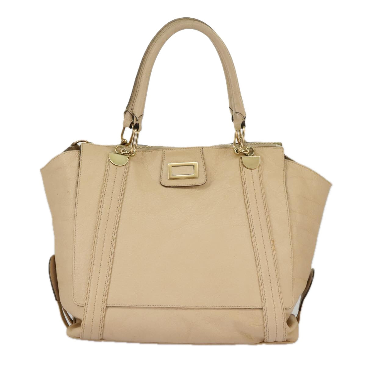 Chloe Tote Bag Leather Beige Gold fm4079