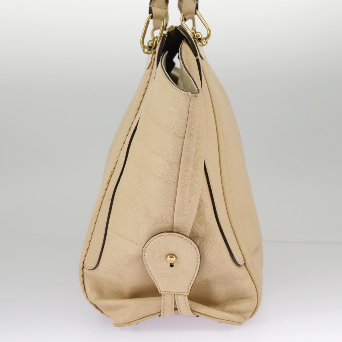 Chloe Tote Bag Leather Beige Gold fm4079