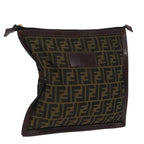 FENDI Zucca Canvas Clutch Bag Brown Black goldfm4148