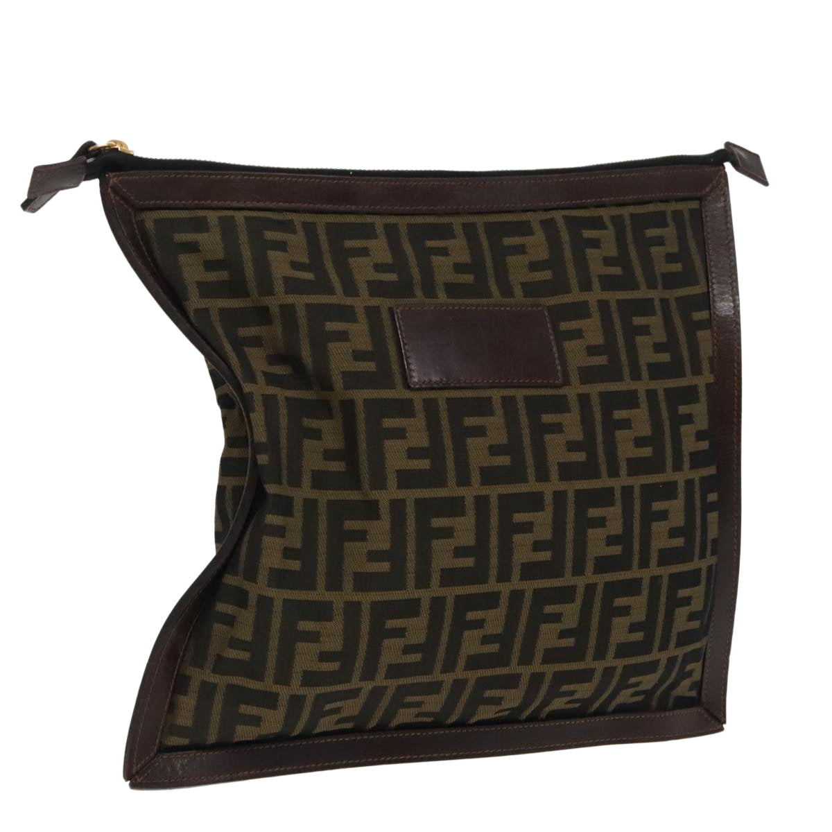 FENDI Zucca Canvas Clutch Bag Brown Black goldfm4148