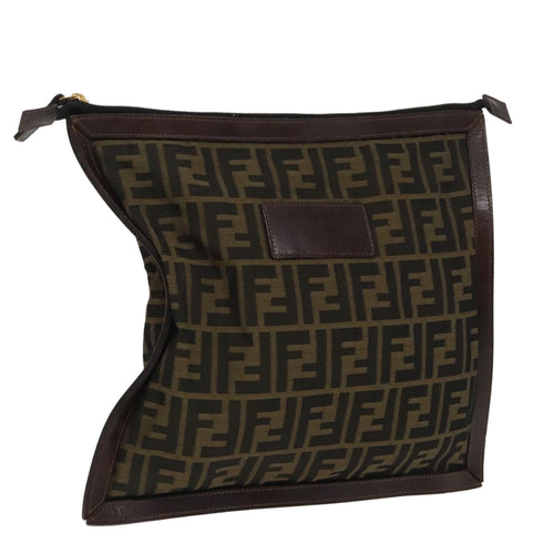 FENDI Zucca Canvas Clutch Bag Brown Black goldfm4148