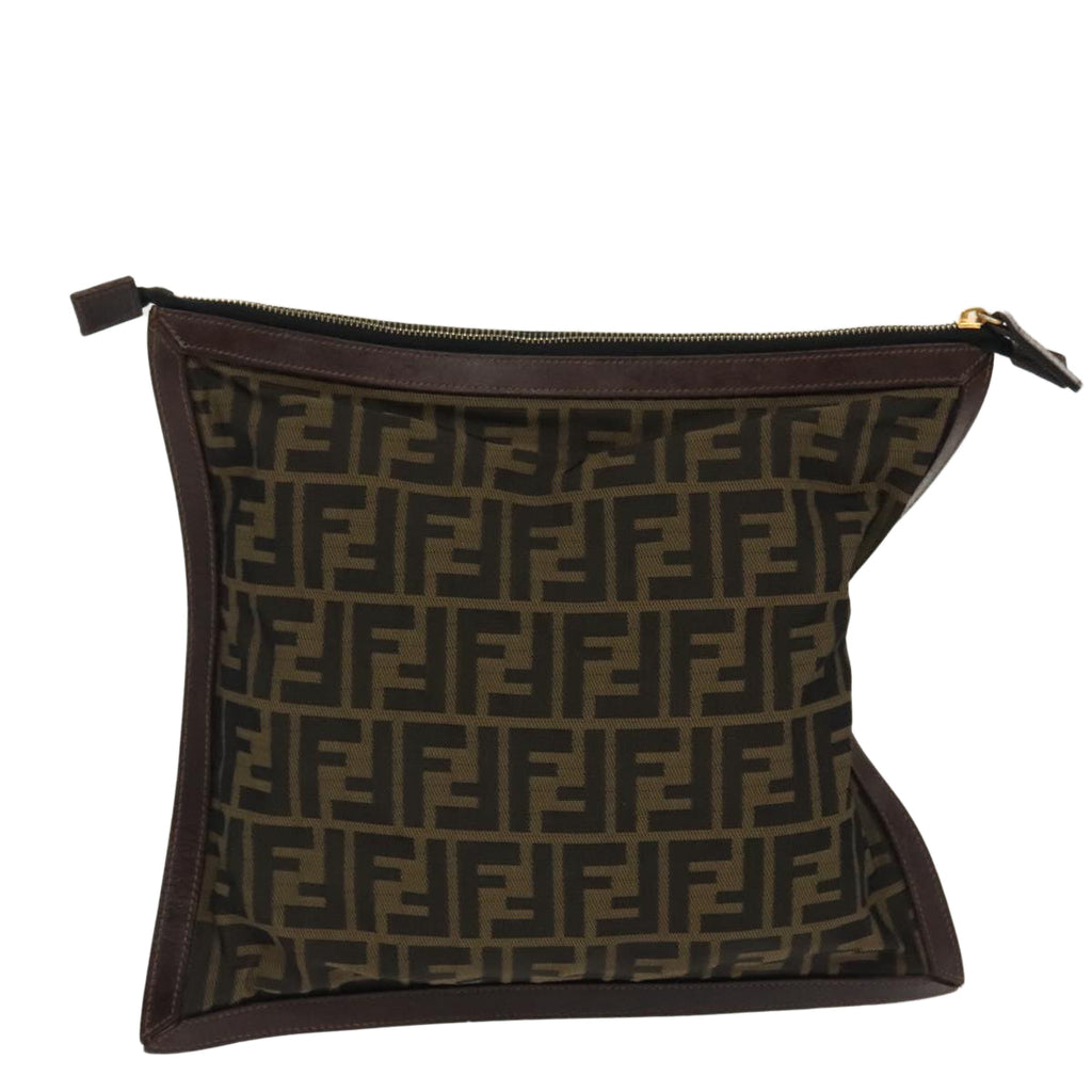 FENDI Zucca Canvas Clutch Bag Brown Black goldfm4148