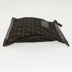 FENDI Zucca Canvas Clutch Bag Brown Black goldfm4148