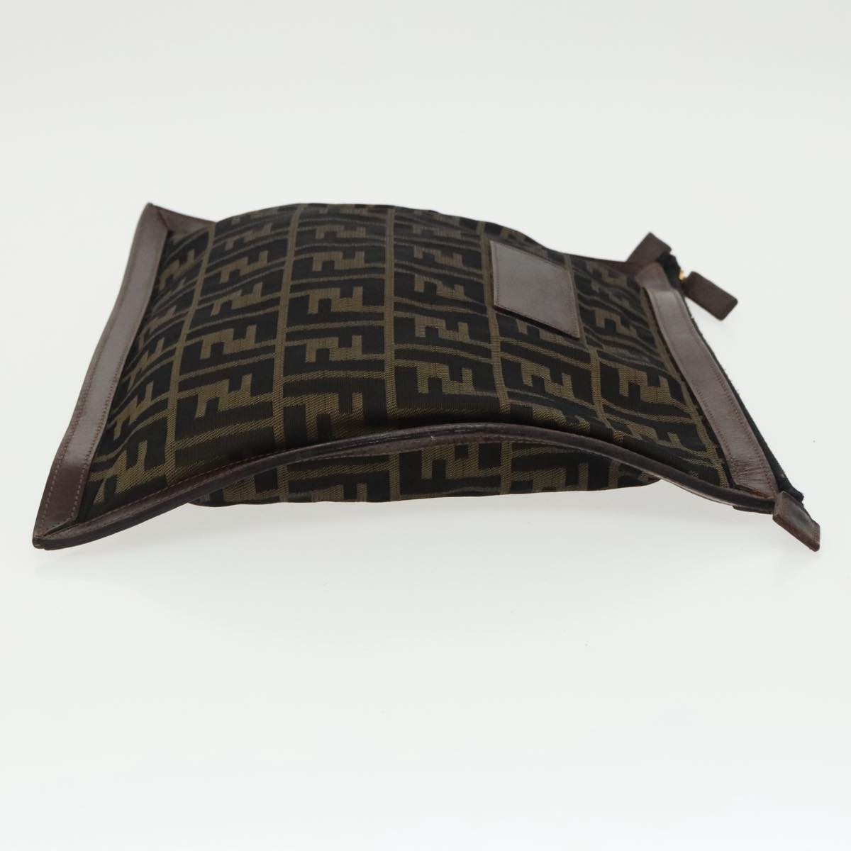 FENDI Zucca Canvas Clutch Bag Brown Black goldfm4148