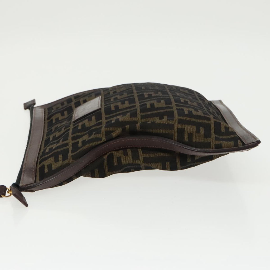 FENDI Zucca Canvas Clutch Bag Brown Black goldfm4148
