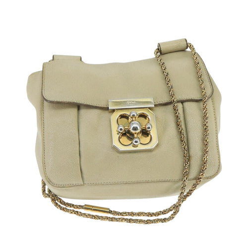 Chloe Chain Elsie Shoulder Bag Leather Beige Gold fm4208
