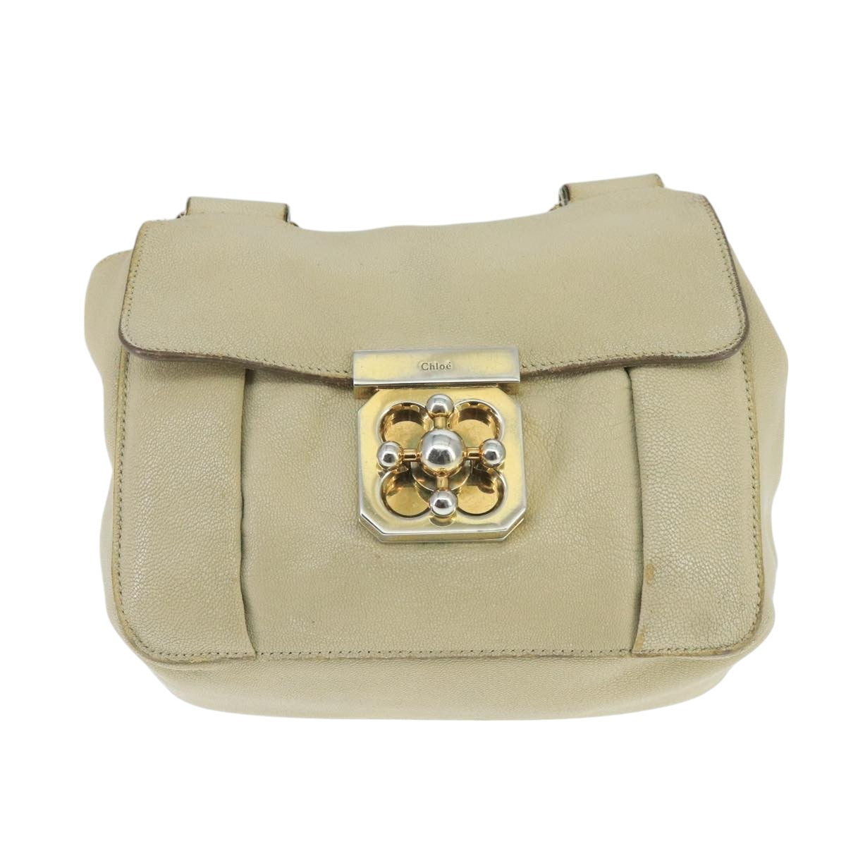 Chloe Chain Elsie Shoulder Bag Leather Beige Gold fm4208