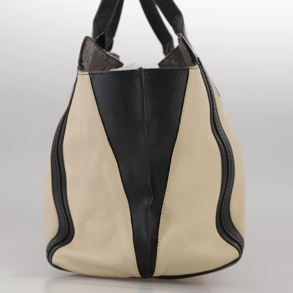 Chloe Anson Hand Bag Leather White Black fm4271