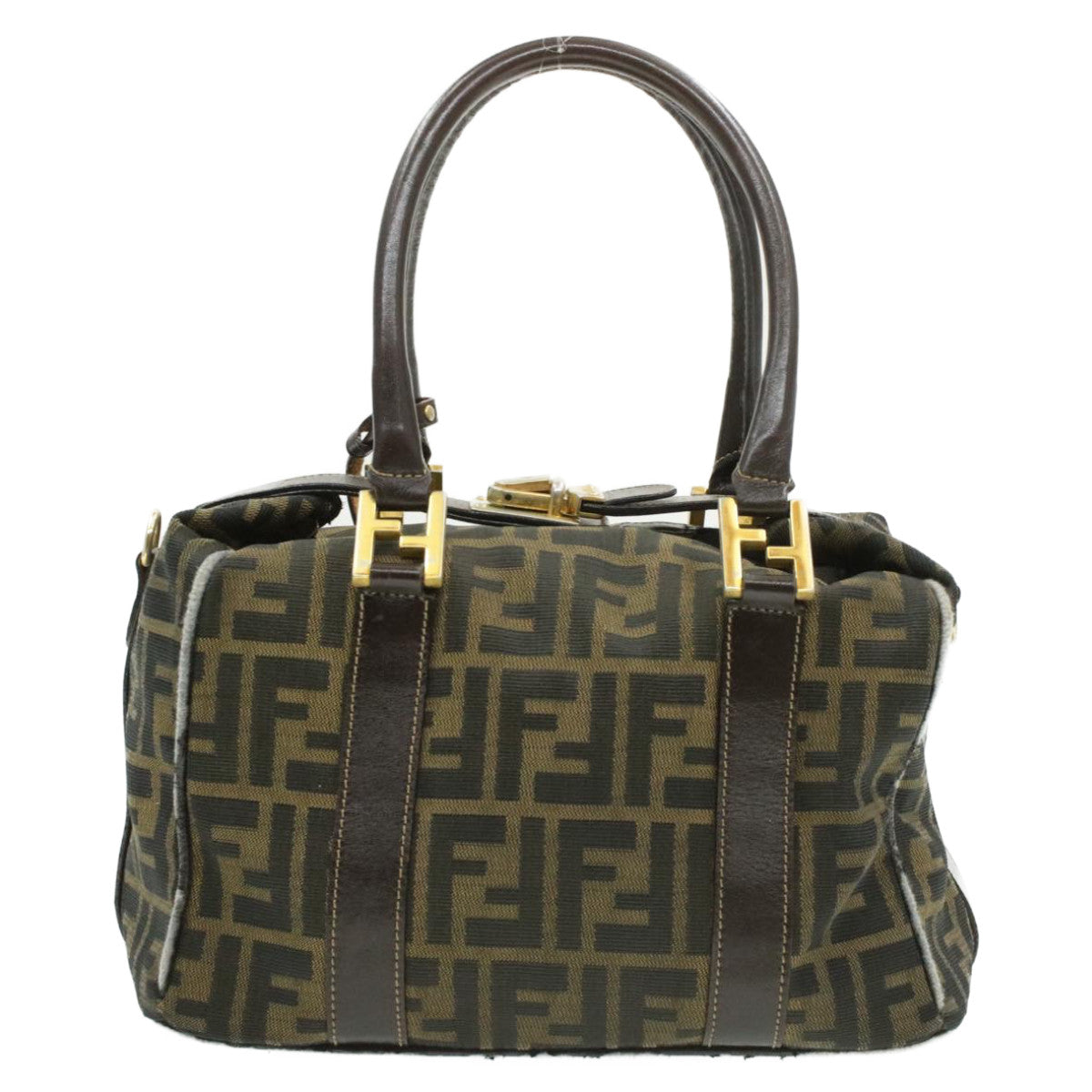 FENDI Zucca Canvas Hand Bag Black Brown  am092g