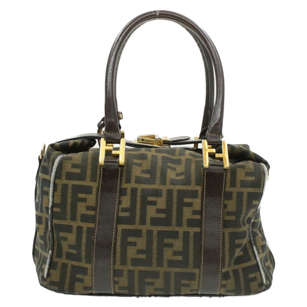 FENDI Zucca Canvas Hand Bag Black Brown Auth am092g